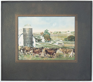 [cows, silo, neighboring farmland]